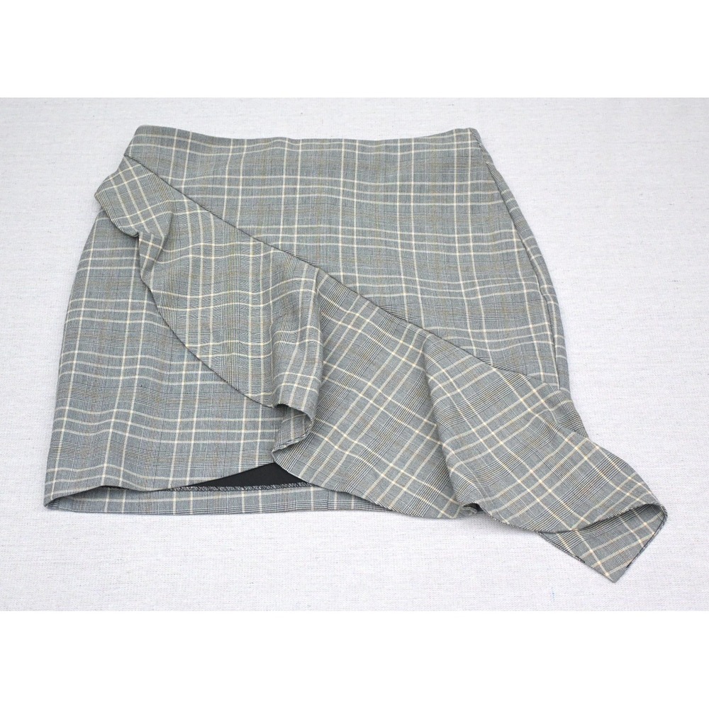 H and M Womens MX 8 Grey Glen Plaid Mini Skirt Asymmetric Ruffle Lined Side Zip